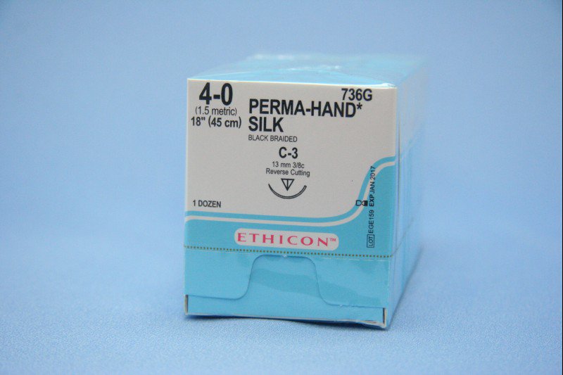 Nonabsorbable Suture with Needle Perma-Hand Silk C-3 3/8 Circle Reverse Cutting Needle Size 4-0 Braided 