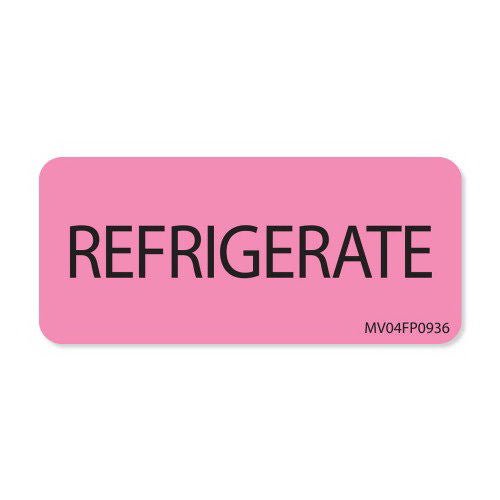 Pre-Printed Label MedVision Auxiliary Label Pink Paper REFRIGERATE Black Temperature Control 1 X 2-1/4 Inch (Each)