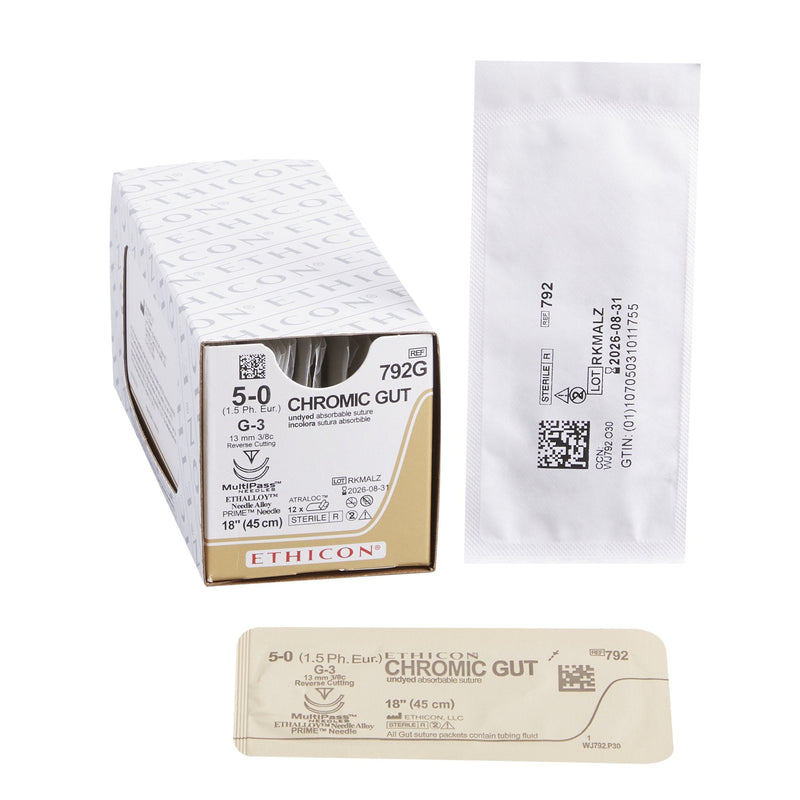 Absorbable Suture with Needle GUT CHROMIC Chromic Gut G-3 3/8 Circle Reverse Cutting Needle Size 5-0 Monofilament 