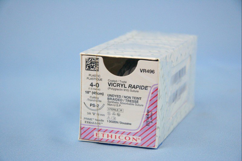 Absorbable Suture with Needle Vicryl Rapide Polyglactin 910 PS-2 3/8 Circle Precision Reverse Cutting Needle Size 4-0 Braided 