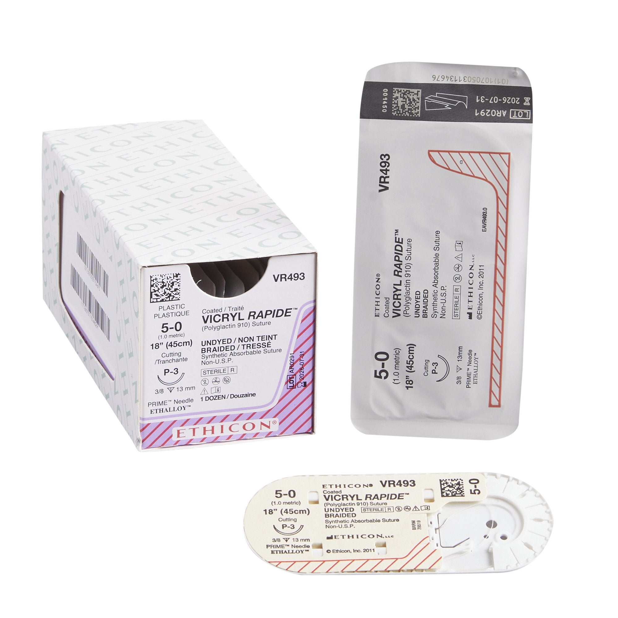 Absorbable Suture with Needle Vicryl Rapide Polyglactin 910 P-3 3/8 Circle Precision Reverse Cutting Needle Size 5-0 Braided 