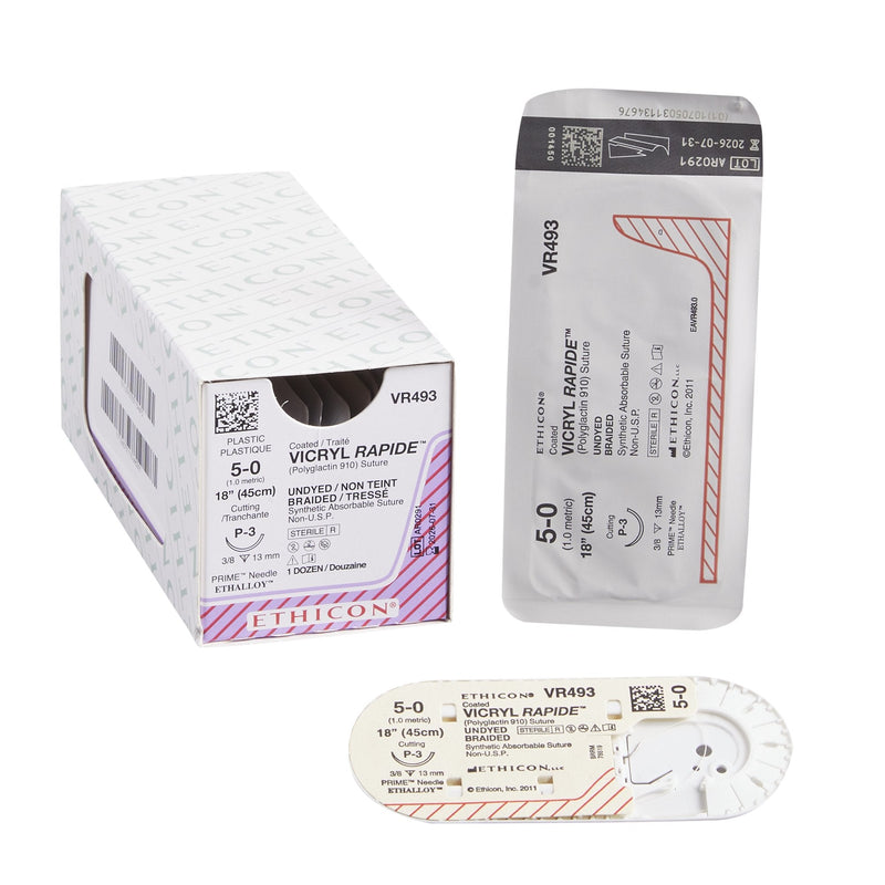 Absorbable Suture with Needle Vicryl Rapide Polyglactin 910 P-3 3/8 Circle Precision Reverse Cutting Needle Size 5-0 Braided 