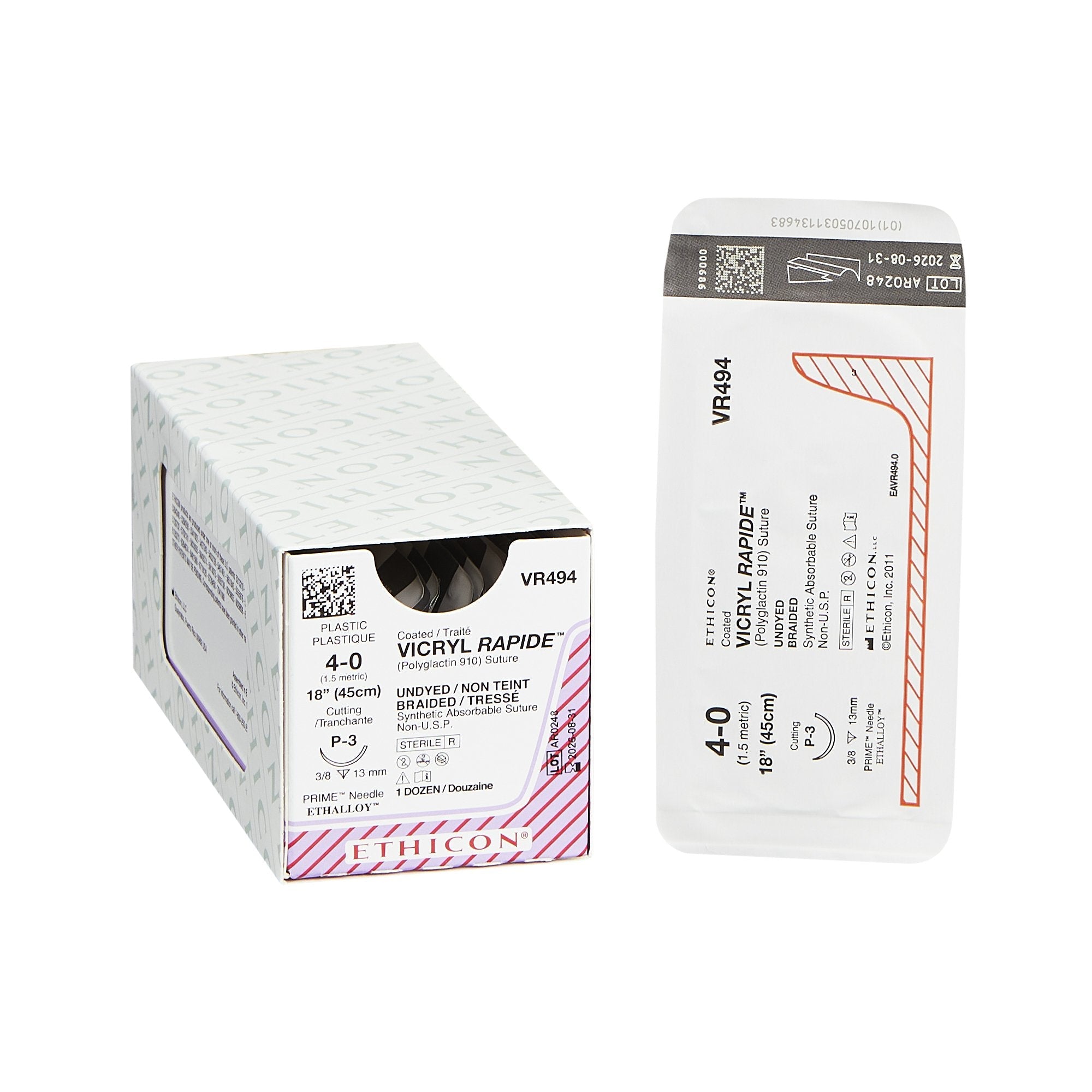Absorbable Suture with Needle Vicryl Rapide Polyglactin 910 P-3 3/8 Circle Precision Reverse Cutting Needle Size 4-0 Braided 