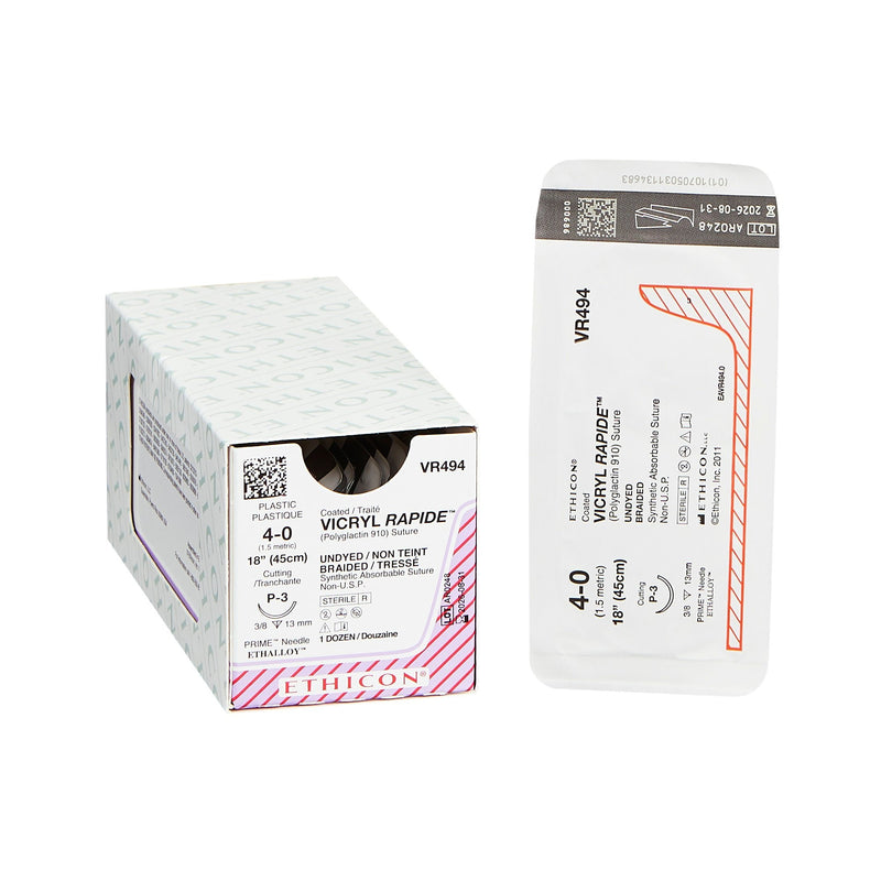 Absorbable Suture with Needle Vicryl Rapide Polyglactin 910 P-3 3/8 Circle Precision Reverse Cutting Needle Size 4-0 Braided 