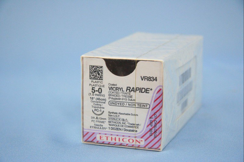 Absorbable Suture with Needle Vicryl Rapide Polyglactin 910 PC-1 3/8 Circle Precision Conventional Cutting Needle Size 5-0 Braided 