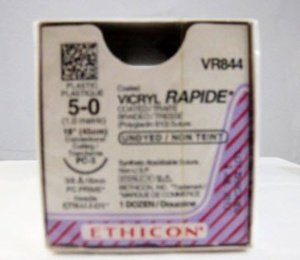 Absorbable Suture with Needle Vicryl Rapide Polyglactin 910 PC-3 3/8 Circle Precision Conventional Cutting Needle Size 5-0 Braided 