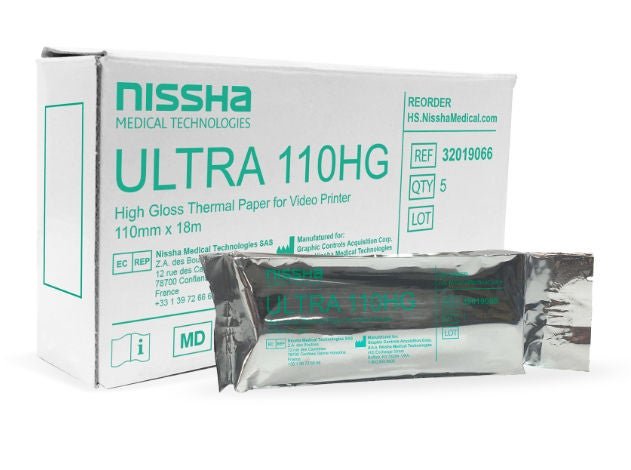 Ultrasound Video Paper Nissha Roll High Gloss Without Grid (Case of 10 Boxes) 