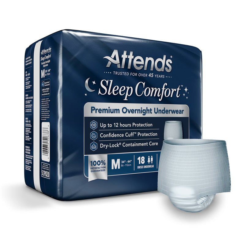 Attends Sleep Comfort Premium Overnight Underwear, Medium, 24 – 44 Inches (Case of 72)