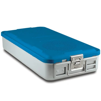 SklarLite Sterilization Container - Full-Size, Safe Lid, Perforated Bottom, 23" x 11" x 4", Blue - 10-4042