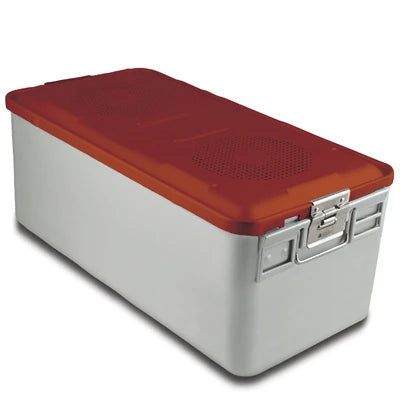 SklarLite Sterilization Container - Full-Size, Standard Lid, Perforated Bottom, 23" x 11" x 10", Red - 10-4208 