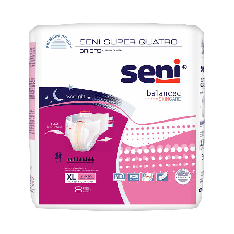 Seni Super Quatro Severe Absorbency Incontinence Brief, Extra Large (Case of 32)