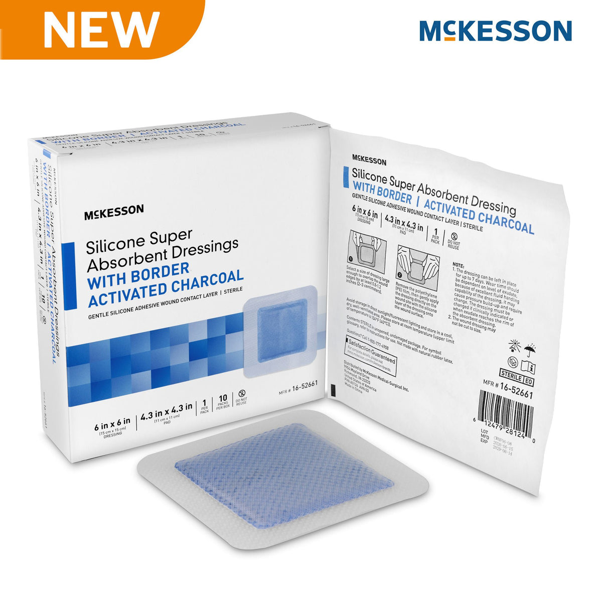 Super Absorbent Charcoal Dressing McKesson Square 6 X 6 Inch With Border Sterile (Case of 200)