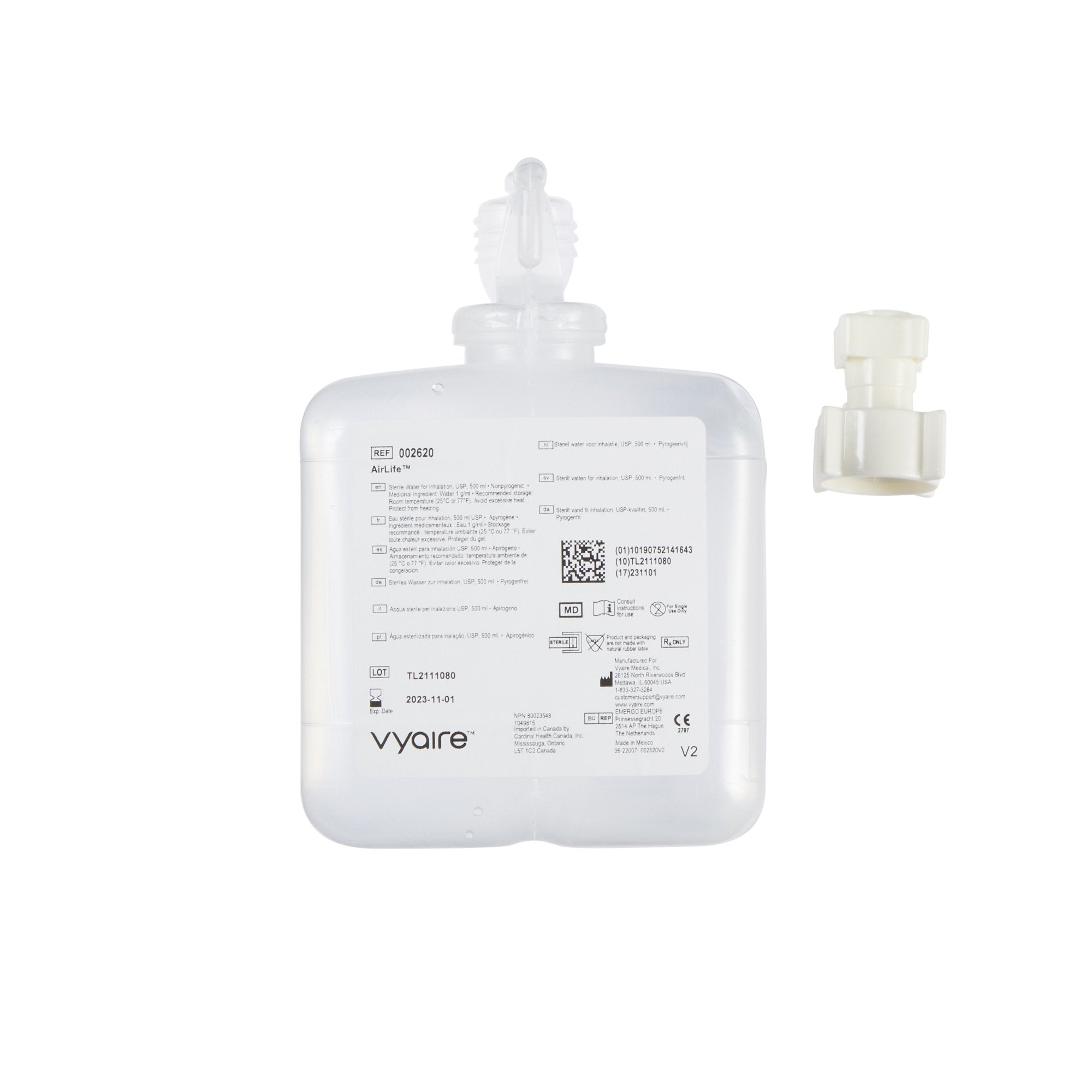 Humidifier Bottle with Adapter AirLife 500 mL Sterile Water 