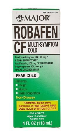 Major Pharmaceuticals Robafen CF Multisymptom Cough Suppressant & Nasal Decongestant, 4-ounce Bottle 