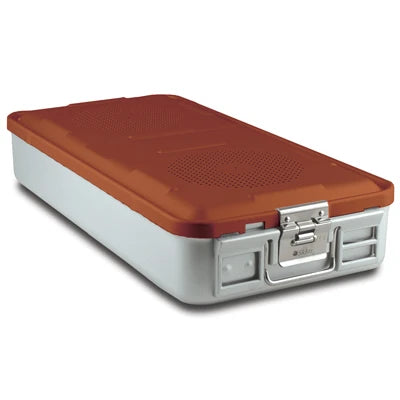 SklarLite Sterilization Container - Full-Size, Standard Lid, Non-Perforated Bottom, 23" x 11" x 4", Red - 10-4004