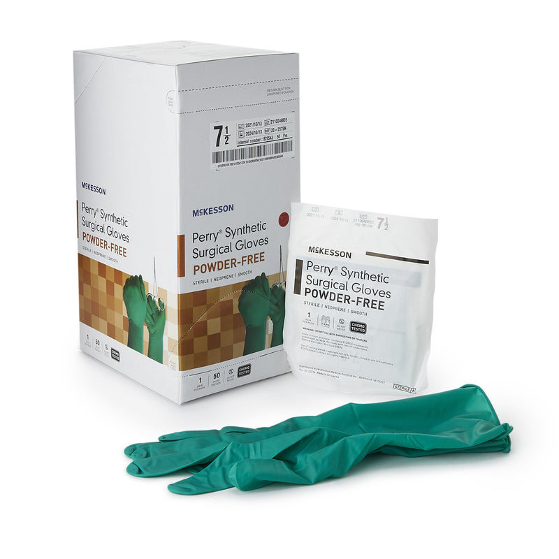 McKesson Perry Performance Plus Polychloroprene Surgical Glove, Size 7.5, Green (Case of 4 Boxes)