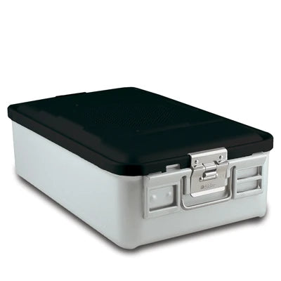 SklarLite Sterilization Container - Mid-Size, Safe Lid, Non-Perforated Bottom, 18-1/4" x 11" x 5", Black - 10-4380 