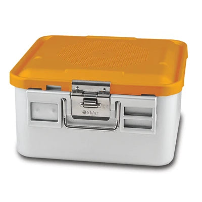 SklarLite Sterilization Container - Half-Size, Standard Lid, Perforated Bottom, 11-1/4" x 11" x 6", Yellow - 10-4610
