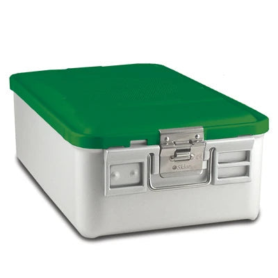 SklarLite Sterilization Container - Mid-Size, Standard Lid, Non-Perforated Bottom, 18-1/4" x 11" x 6", Green - 10-4402 