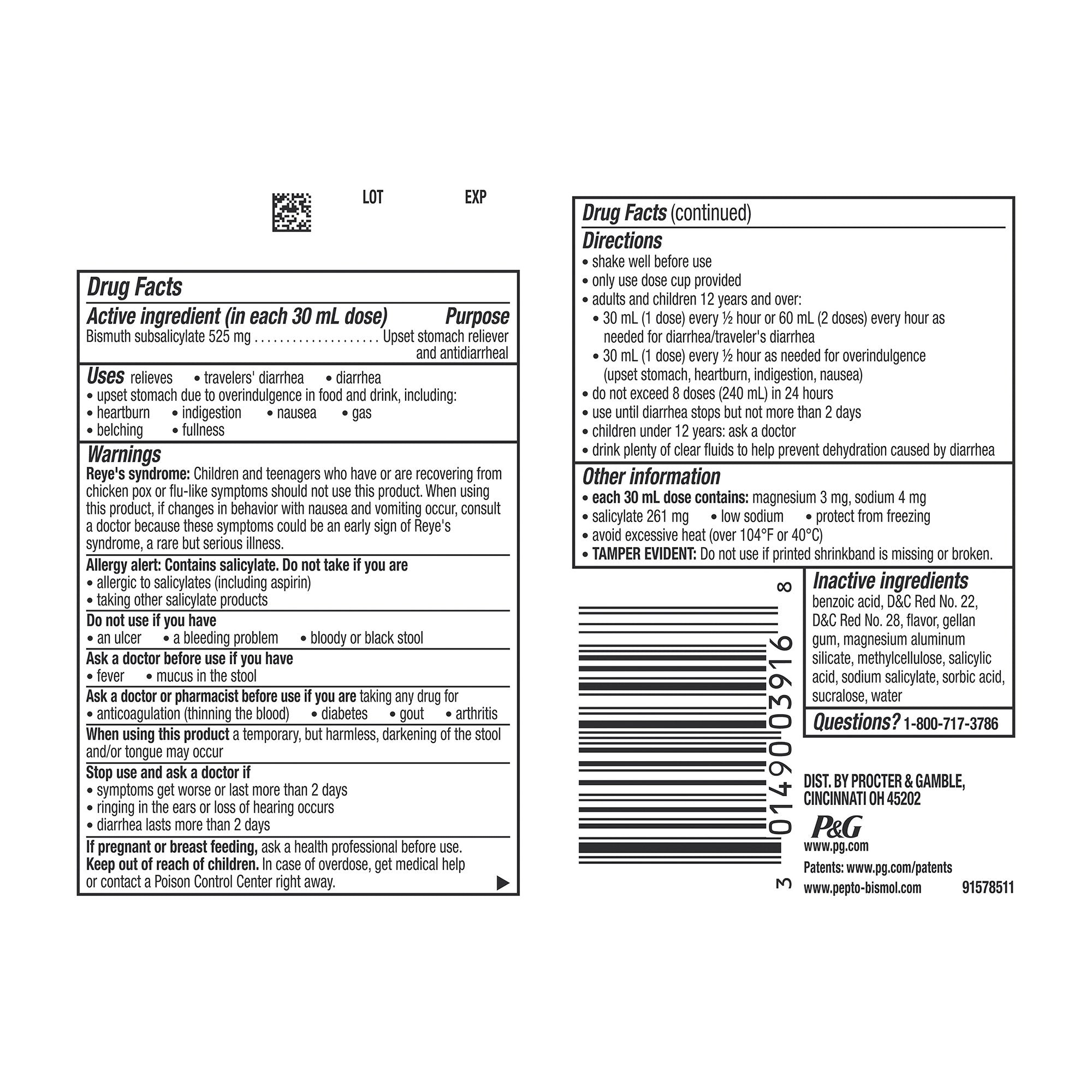 Procter & Gamble Pepto Bismol Bismuth Subsalicylate Anti-Diarrheal 