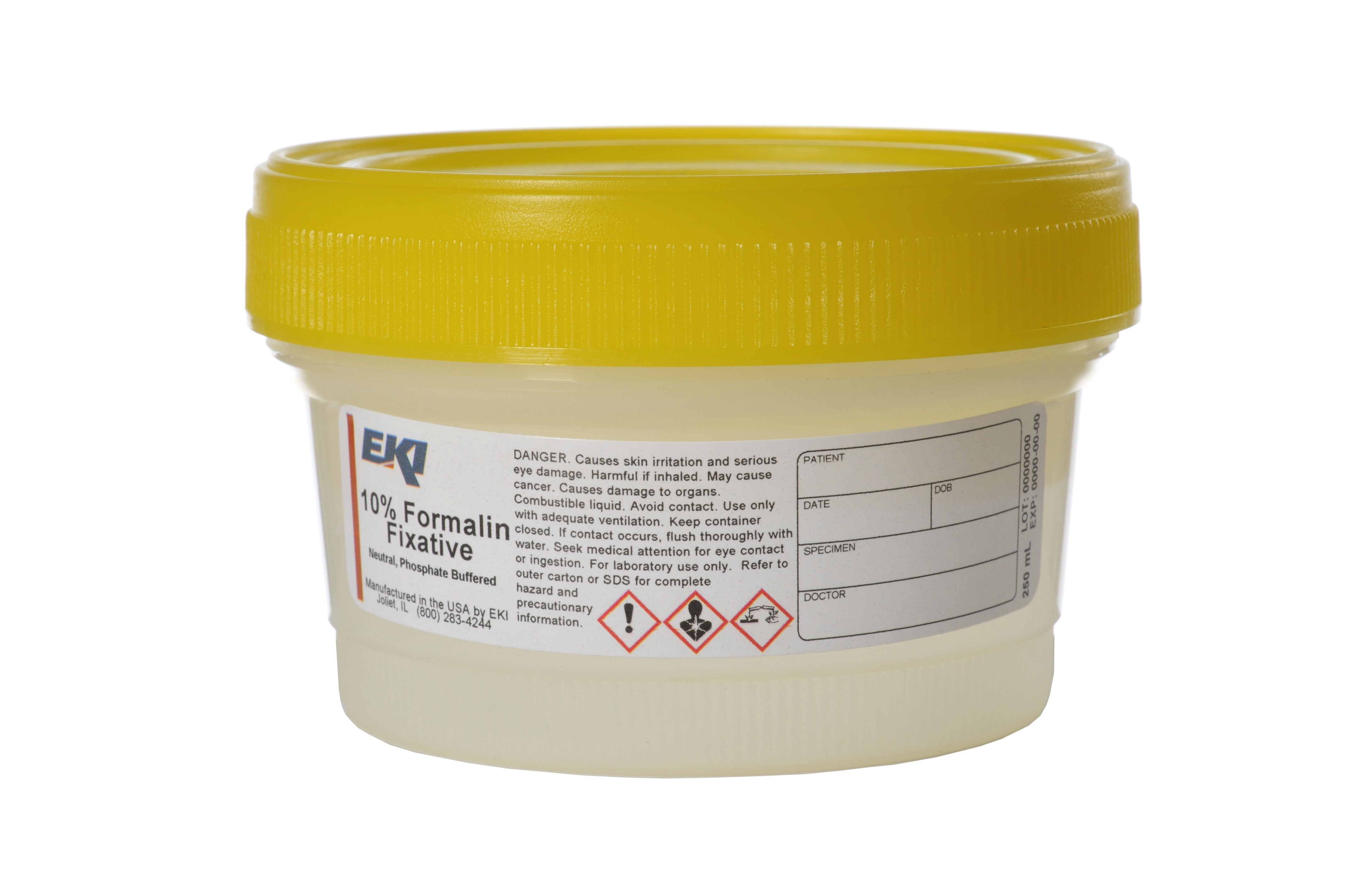 EK Industries Inc Prefilled Formalin Container Quickfix 125 mL Fill in 250 mL (8.5 oz.) Screw Cap Warning Label / Storage Instructions NonSterile (24/CS) 