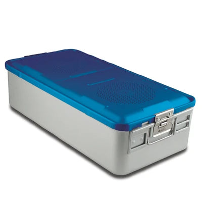 SklarLite Sterilization Container - Full-Size, Safe Lid, Non-Perforated Bottom, 23" x 11" x 6", Blue - 10-4126 