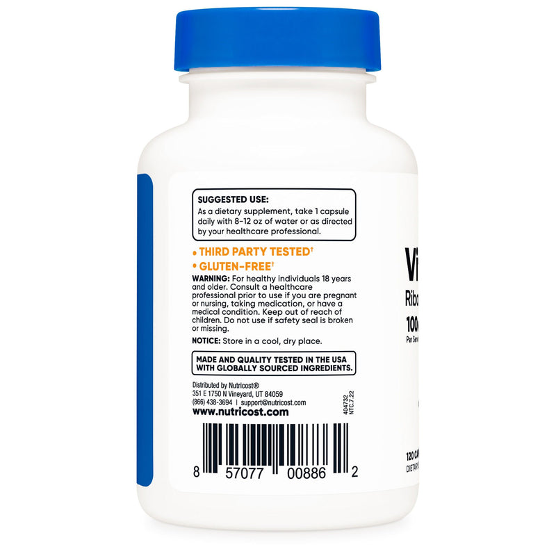 Dietary Supplement nutricost Vitamin B2 Riboflavin Vitamin B2 100 mg Strength Capsule 120 Per Bottle