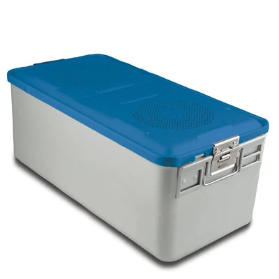 SklarLite Sterilization Container - Full-Size, Standard Lid, Perforated Bottom, 23" x 11" x 10", Blue - 10-4210