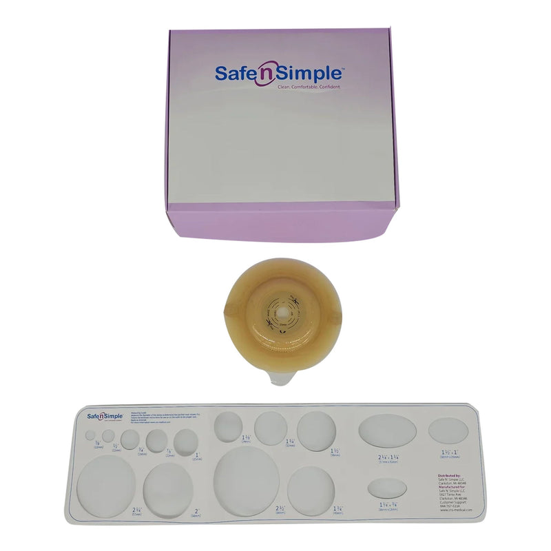 Ostomy Barrier Safe n Simple Trim to Fit, Standard Wear Adhesive Tape Collar 57 mm Flange Up to 1-1/2 Inch Opening 5 X 5 Inch (Case of 40)