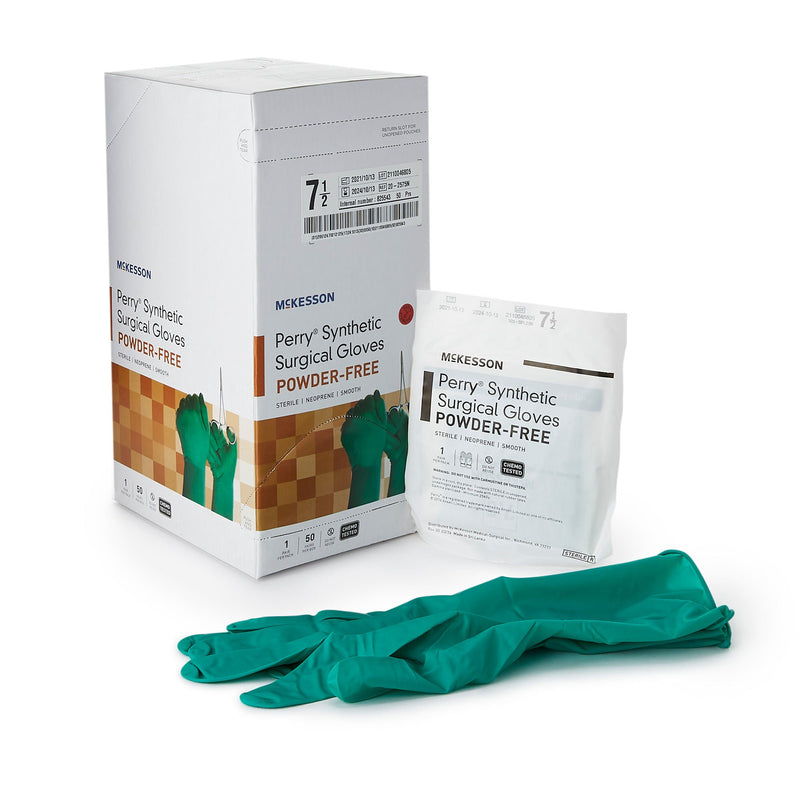 McKesson Perry Performance Plus Polychloroprene Surgical Glove, Size 7.5, Green (Case of 4 Boxes)