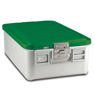 SklarLite Sterilization Container - Mid-Size, Standard Lid, Perforated Bottom, 18-1/4" x 11" x 6", Green - 10-4414