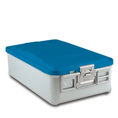 SklarLite Sterilization Container - Mid-Size, Safe Lid, Non-Perforated Bottom, 18-1/4" x 11" x 5", Blue - 10-4376 