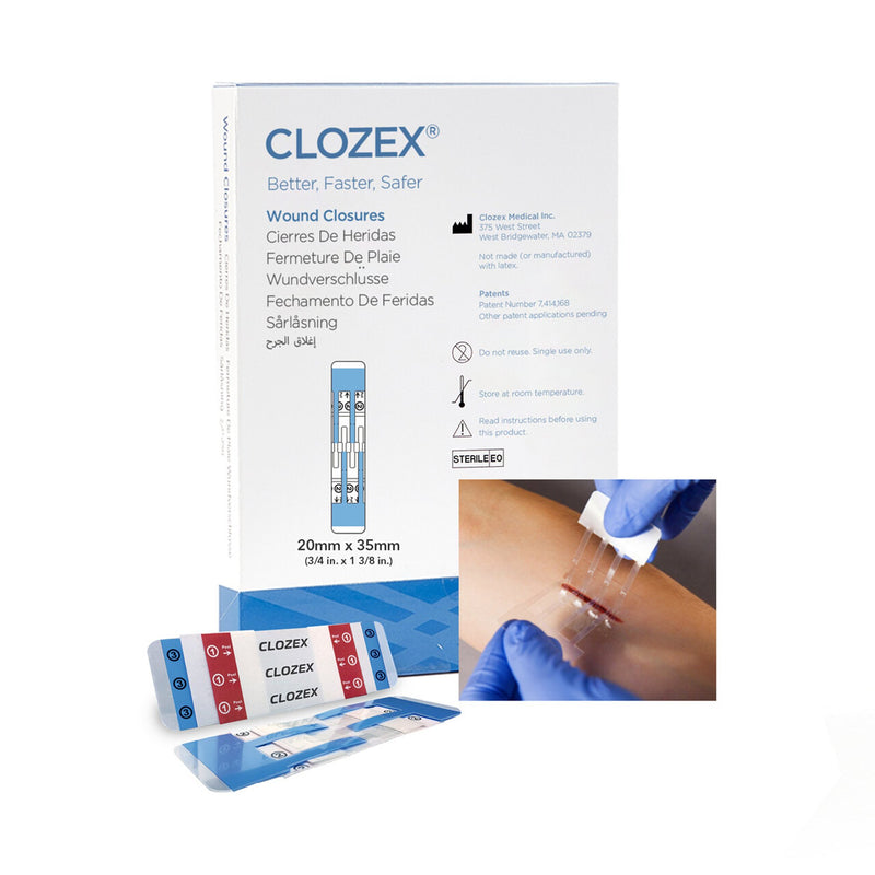 Clozex Medical Inc Skin Closure Device Clozex 3/4 X 1-3/8 Inch Polyurethane, Polyester, Medical Grade Acrylic Interlaced Closure Strip Clear (10/BX)
