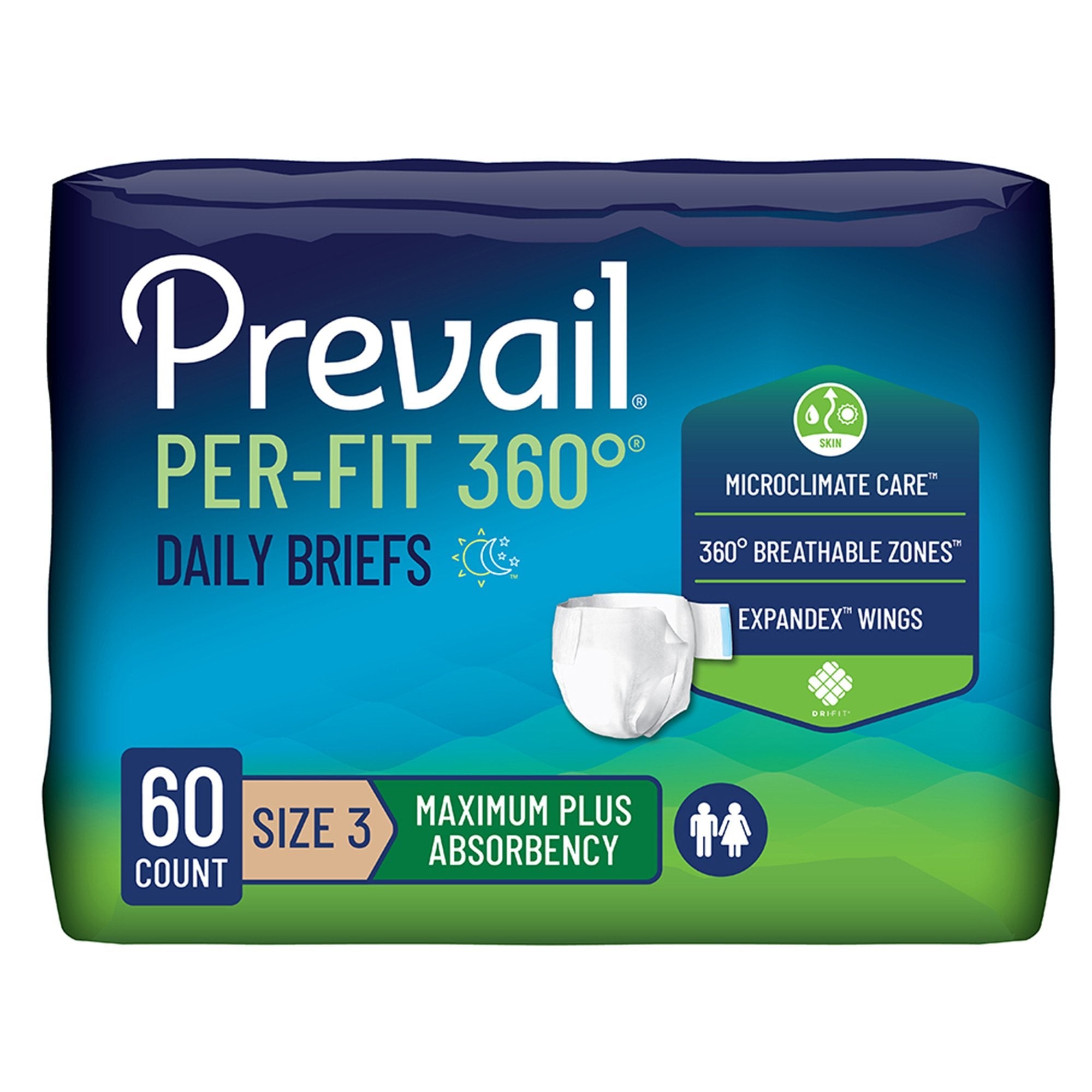 First Quality Products LLC Prevail Per-Fit 360° Daily Briefs, Maximum Plus, Size 3 (60/CS) 