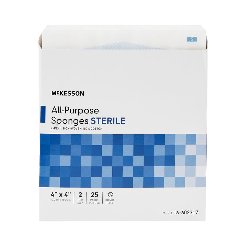 McKesson Sterile Nonwoven Sponge, 4 x 4 Inch, Four Ply (25/BX) 
