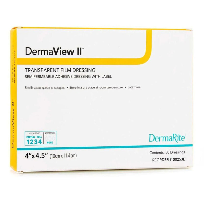 DermaView II Transparent Film Dressing with Border, 4 x 4.5 Inch (Box of 50)