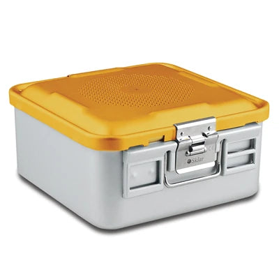 SklarLite Sterilization Container - Half-Size, Standard Lid, Non-Perforated Bottom, 11-1/4" x 11" x 5", Yellow - 10-4550