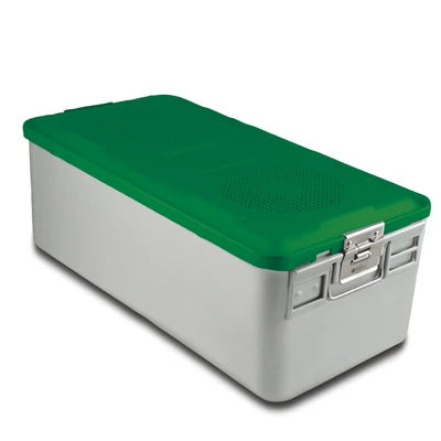 SklarLite Sterilization Container - Full-Size, Standard Lid, Non-Perforated Bottom, 23" x 11" x 8", Green - 10-4152