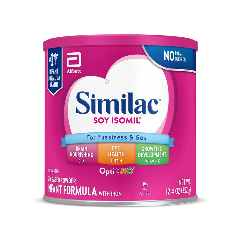 Similac Soy Isomil For Fussiness and Gas Powder Infant Formula, 12.4-ounce can (Case of 6)