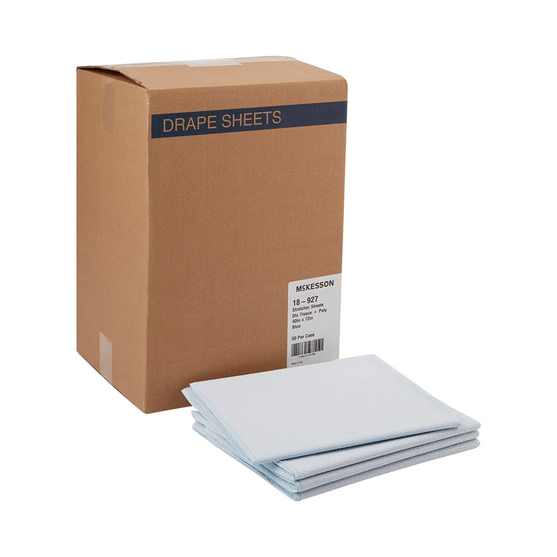 McKesson Blue Flat Stretcher Sheet, 40 x 72 Inch (Case of 50)