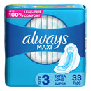 Always MAXI Extra Long Super Pads with Wings, Size 3 (Pack of 33)
