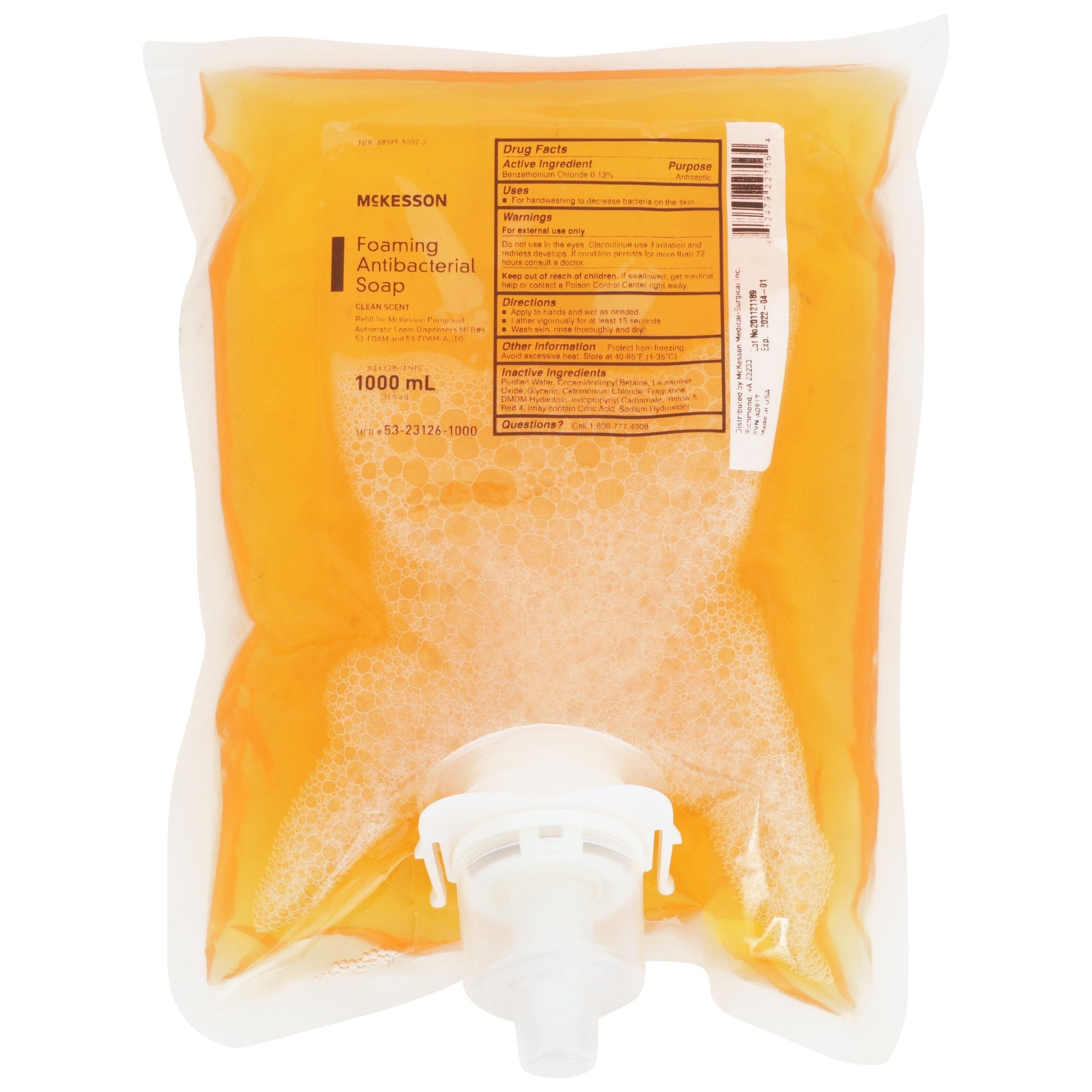 McKesson Brand McKesson Clean Scent Foaming Antibacterial Soap, 1000 mL Refill Bag (4/CS) 