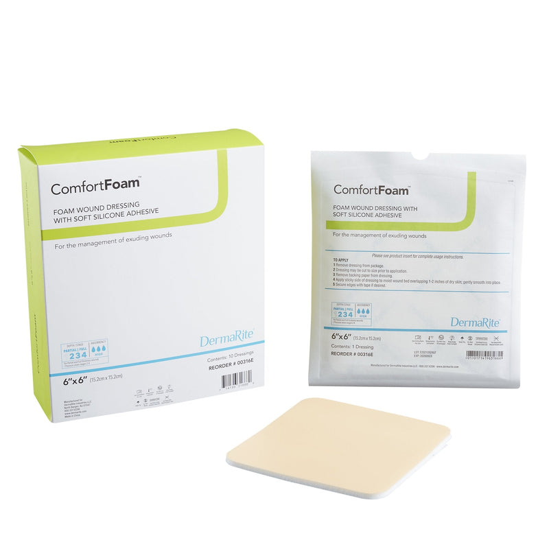 Sion Brands LLC ComfortFoam Silicone Adhesive without Border Silicone Foam Dressing, 6 x 6 Inch (10/BX) 