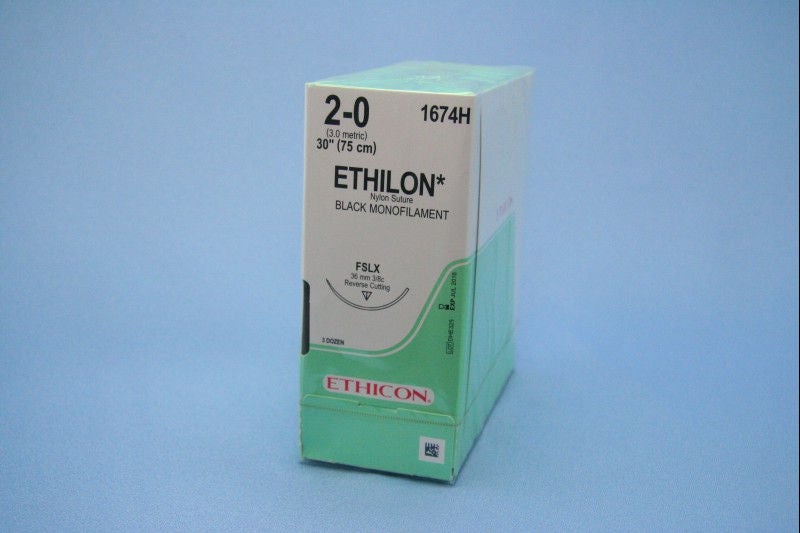 Nonabsorbable Suture with Needle Ethilon Nylon FSLX 3/8 Circle Reverse Cutting Needle Size 2-0 Monofilament 