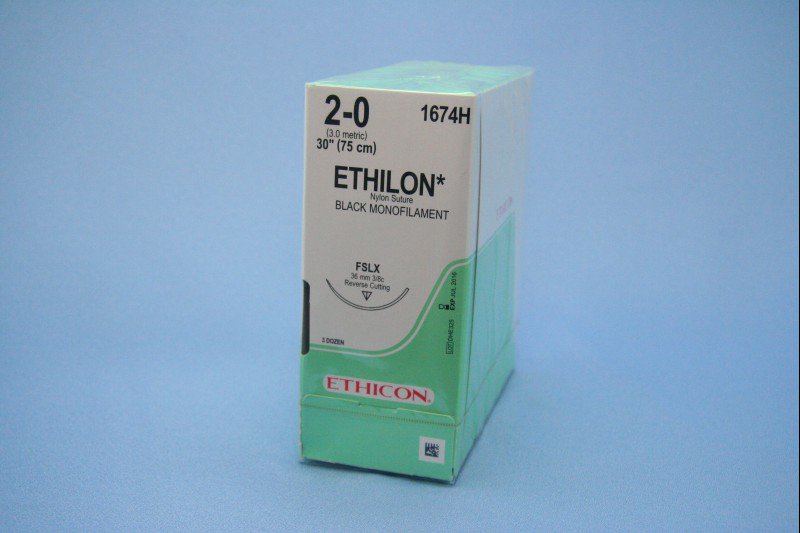 Nonabsorbable Suture with Needle Ethilon Nylon FSLX 3/8 Circle Reverse Cutting Needle Size 2-0 Monofilament 