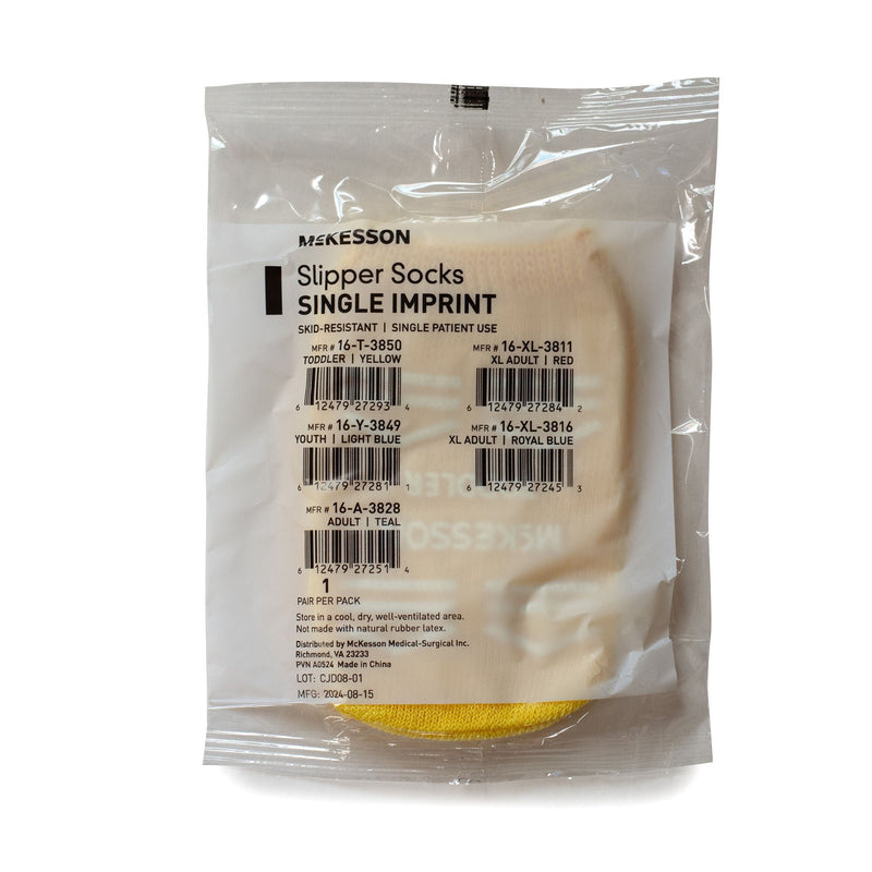 McKesson Slipper Socks, Single Tread, Toddler Size, Yellow 