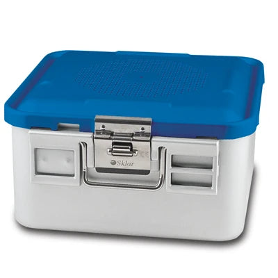 SklarLite Sterilization Container - Half-Size, Safe Lid, Non-Perforated Bottom, 11-1/4" x 11" x 6", Blue - 10-4626