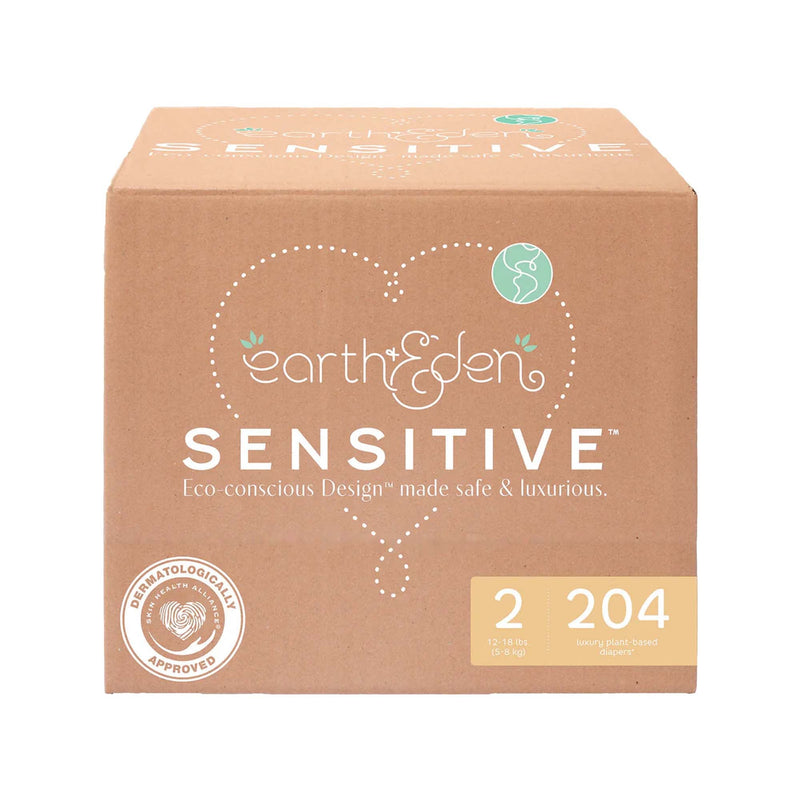 Earth & Eden Sensitive Baby Diapers, Size 2 for Babies Weighing 12 – 18 lbs. (Case of 204)