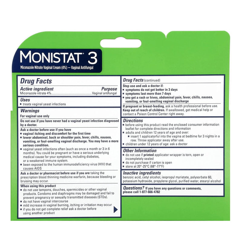 Monistat 3-Day Treatment Vaginal Antifungal Prefilled Cream Applicators (3/BX)