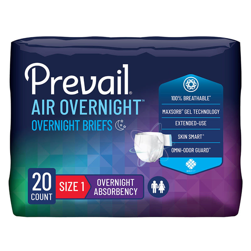 Prevail Air Overnight Briefs Overnight Absorbency, Size 1 (Case of 80)